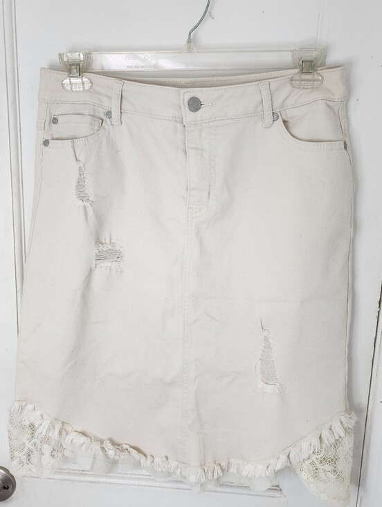 C Est. 1946 Dresses & Skirts - Denim Skirt In Ivory Size 10 With Handsewn Details On Hem